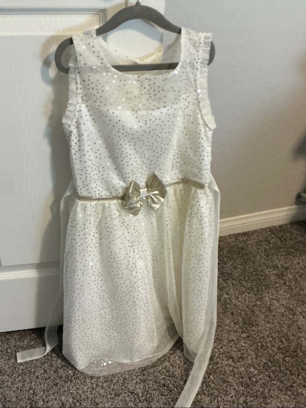 Jona Michelle White and Gold Sparkle Tulle Dress